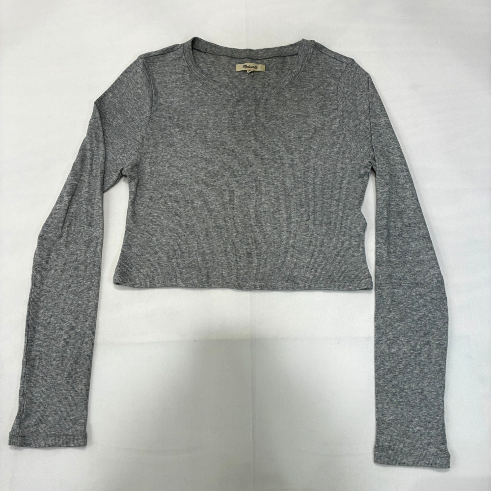 Madewell Long Sleeve Women's Cropped Top Size L, Color: Light Gray